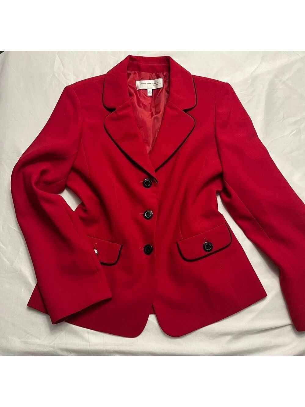 Jones New York Contrast Trim Blazer Jacket Red Black 10